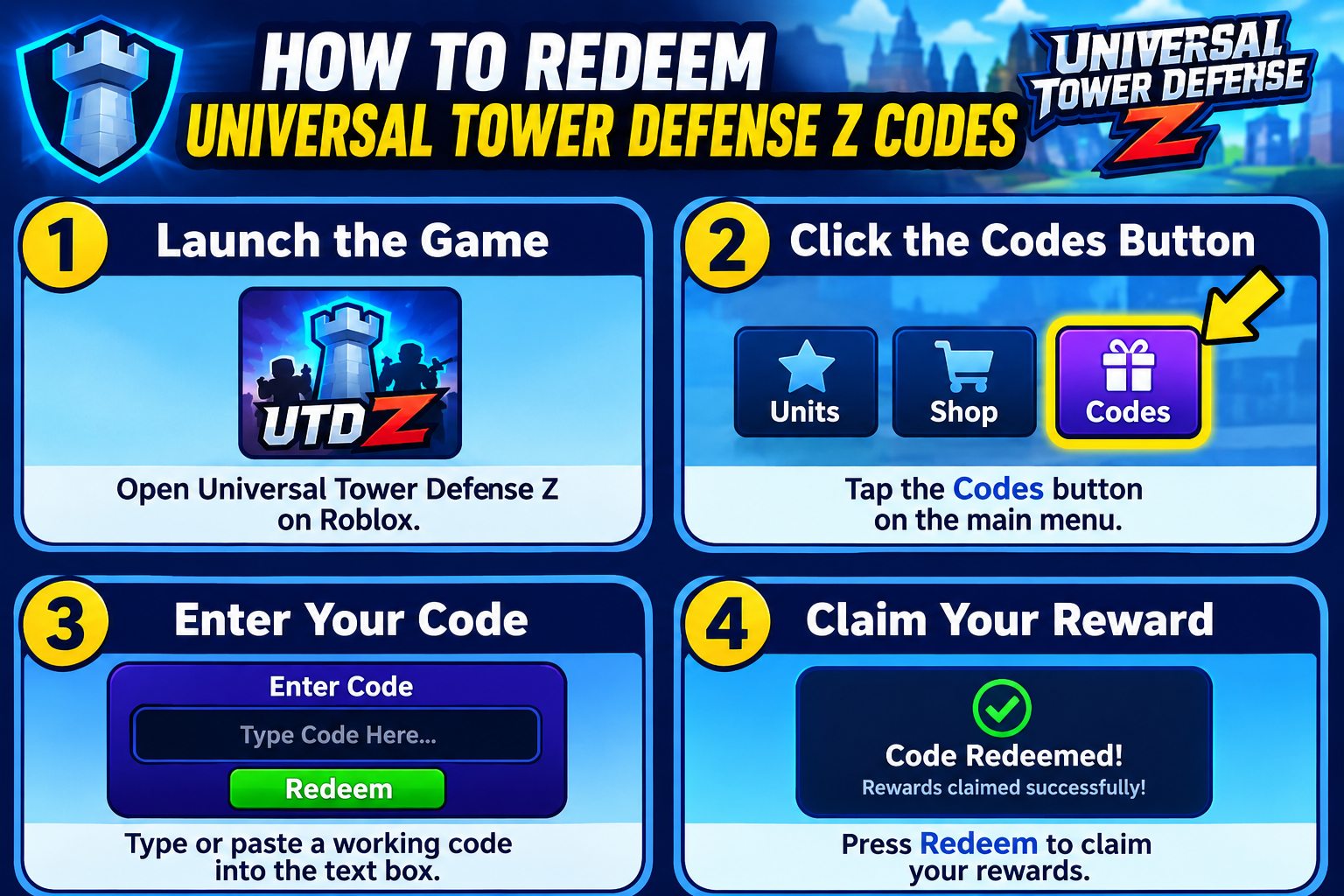 How to Redeem Universal Tower Defense Z Codes